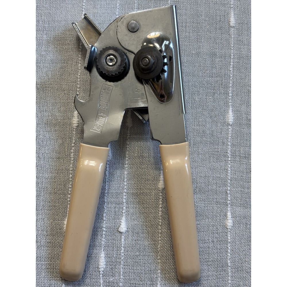 Swing-A-Way Can Opener Almond Rubber Grips Stainless Steel USA Made Very Clean